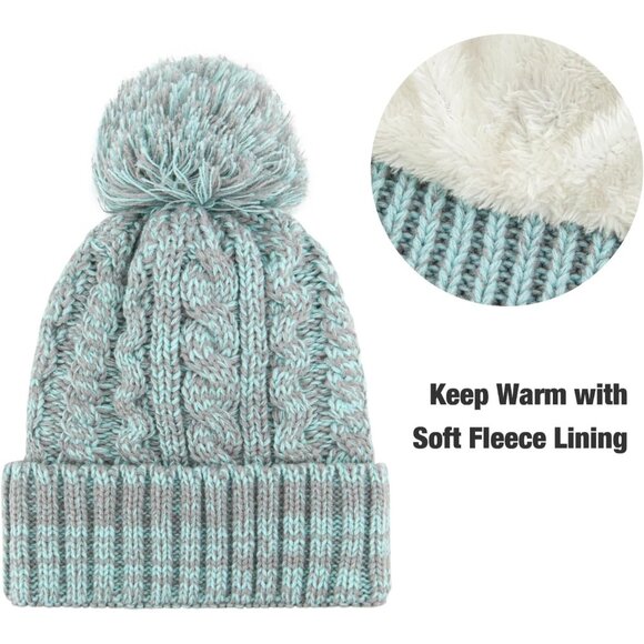 Winter Beanie Hat Scarf and Gloves Set for Women Warm Chunky Knitted Pom Cap - Picture 3 of 6